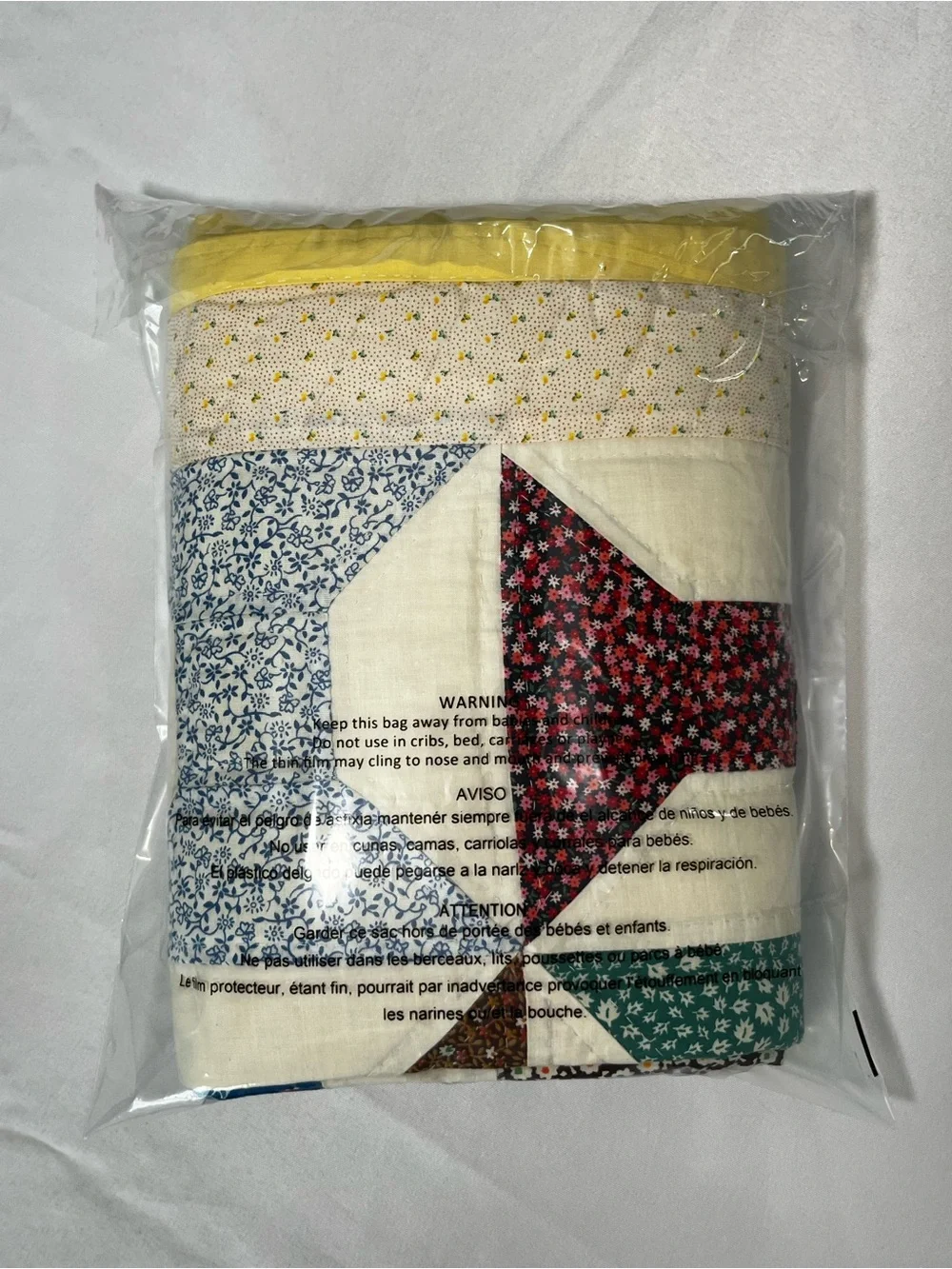 Vintage Spool Lap Quilt 40x42 Handmade, Yellow Border, Cotton